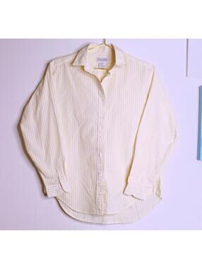 Lands End Yellow White Stripe Button Down Blouse - 8P
